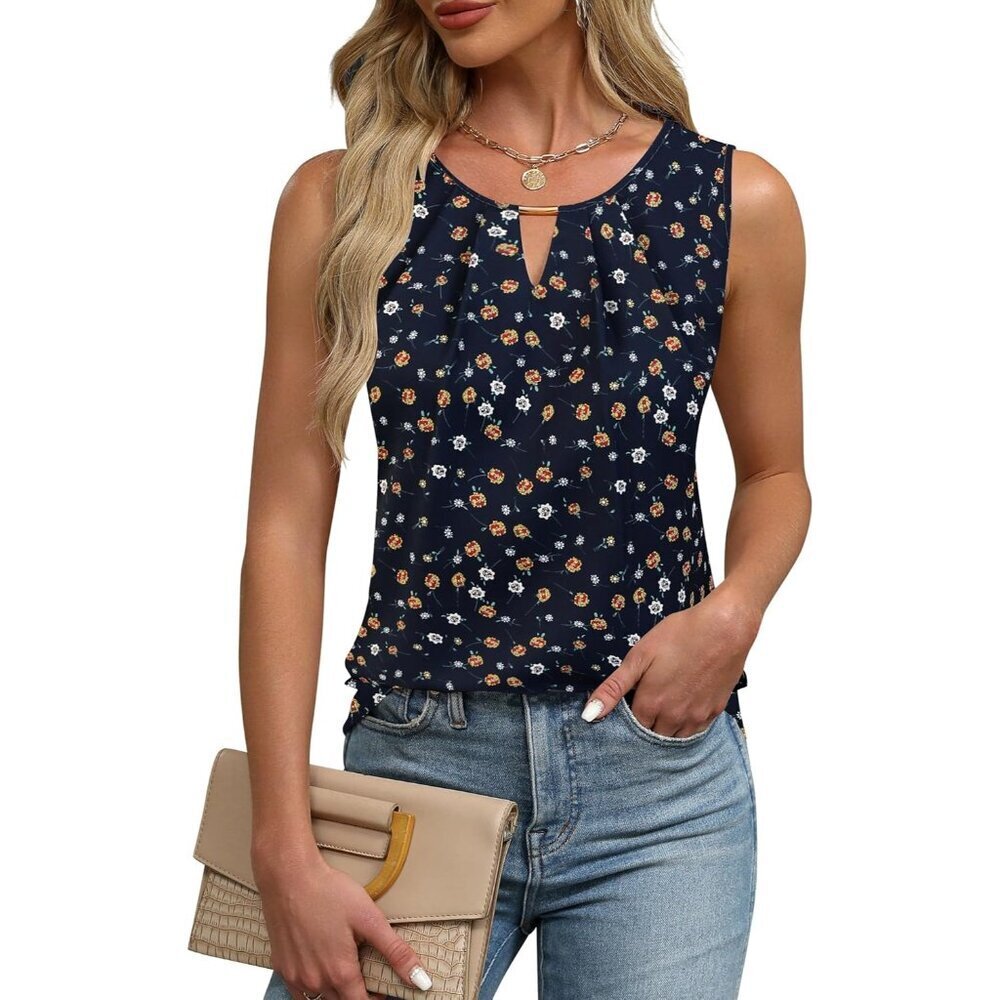 Blooming Jelly Womens Black Floral Sleeveless Basic Loose Casual Summer Tank Top